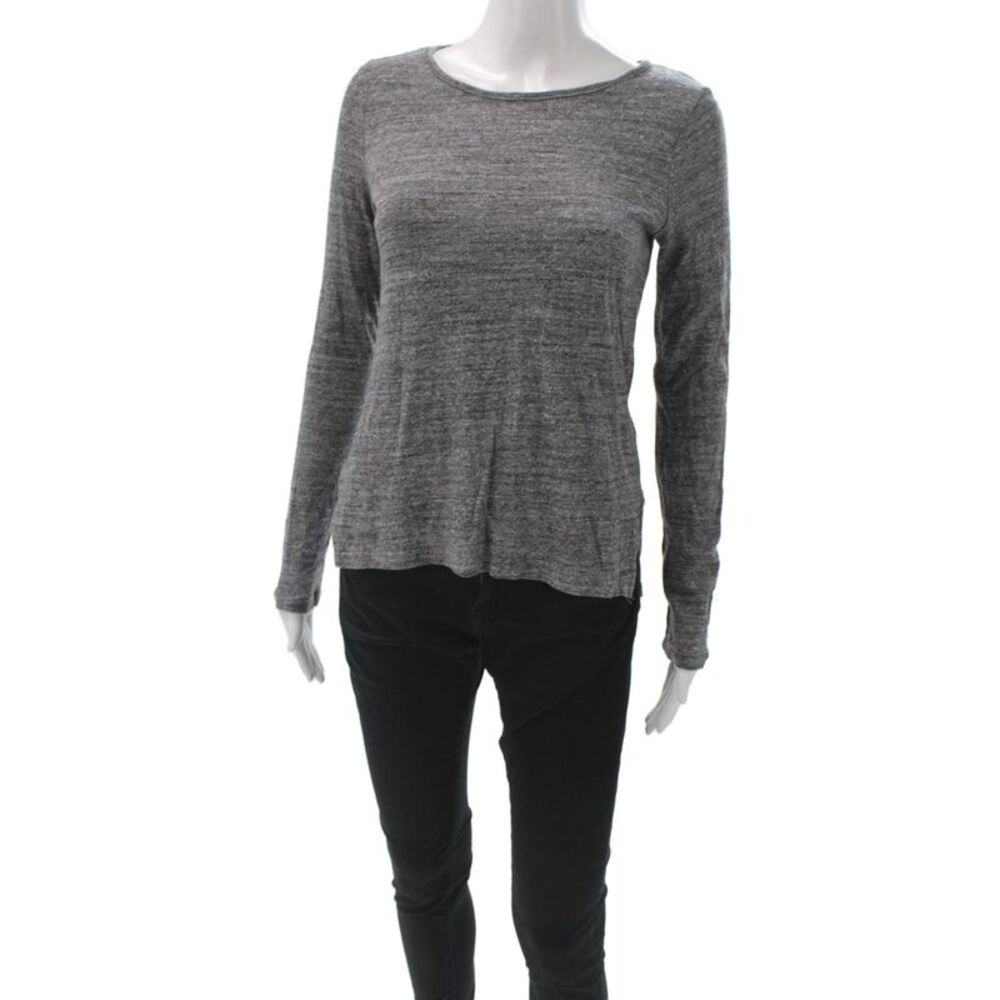 Elizabeth and James Women Basic Gray Long Sleeve Round Neck T-Shirt Size XS